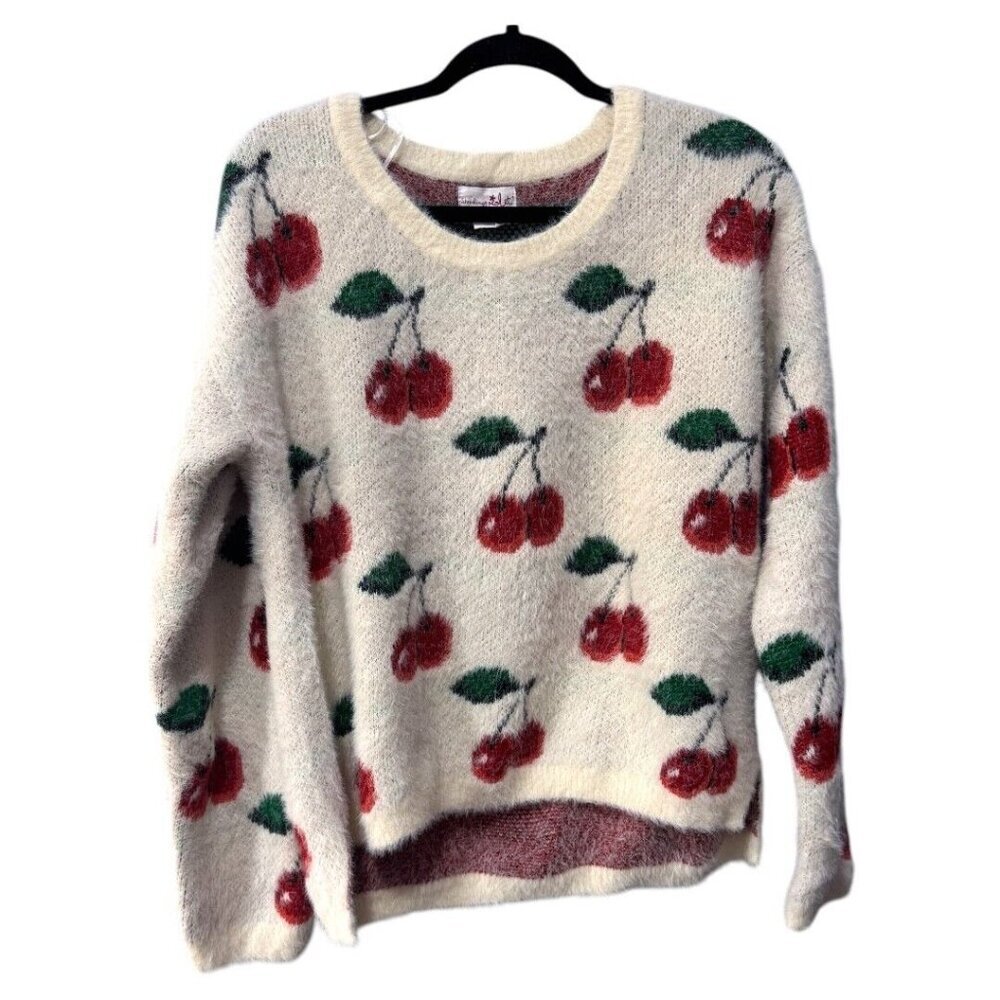 Shrinking Violet Sweater Cherry White Fluffy Soft… - image 1